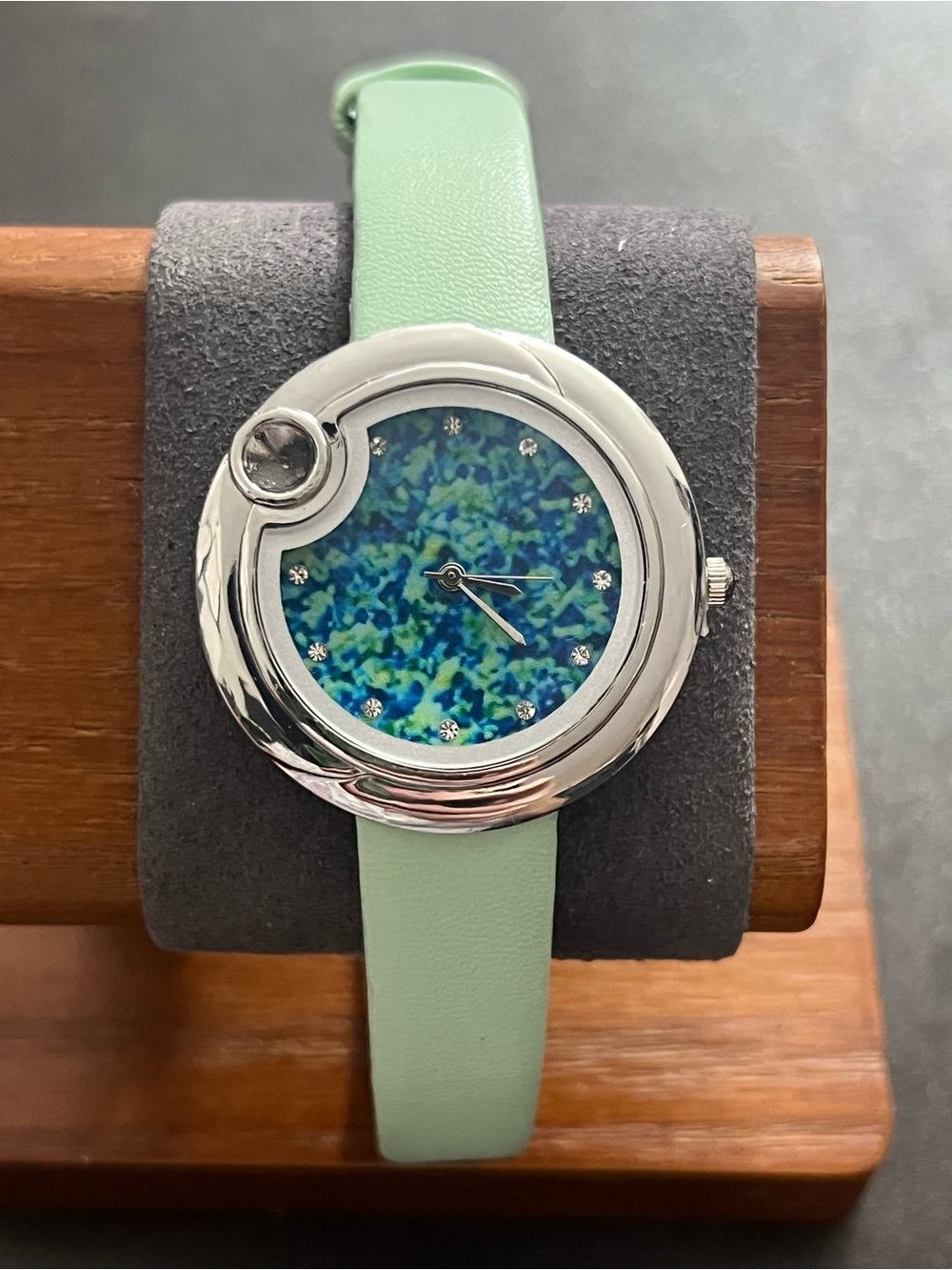 Mint Green Strap Watch with Ocean Blue Dial